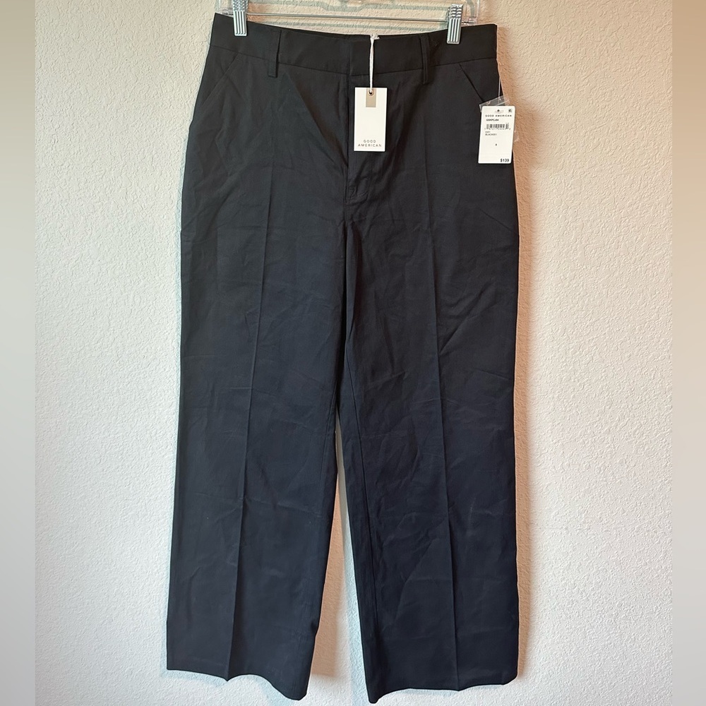 NWT Good American Black Woven High Rise Wide Leg Trouser Pants Size 8/29 - Picture 8 of 11